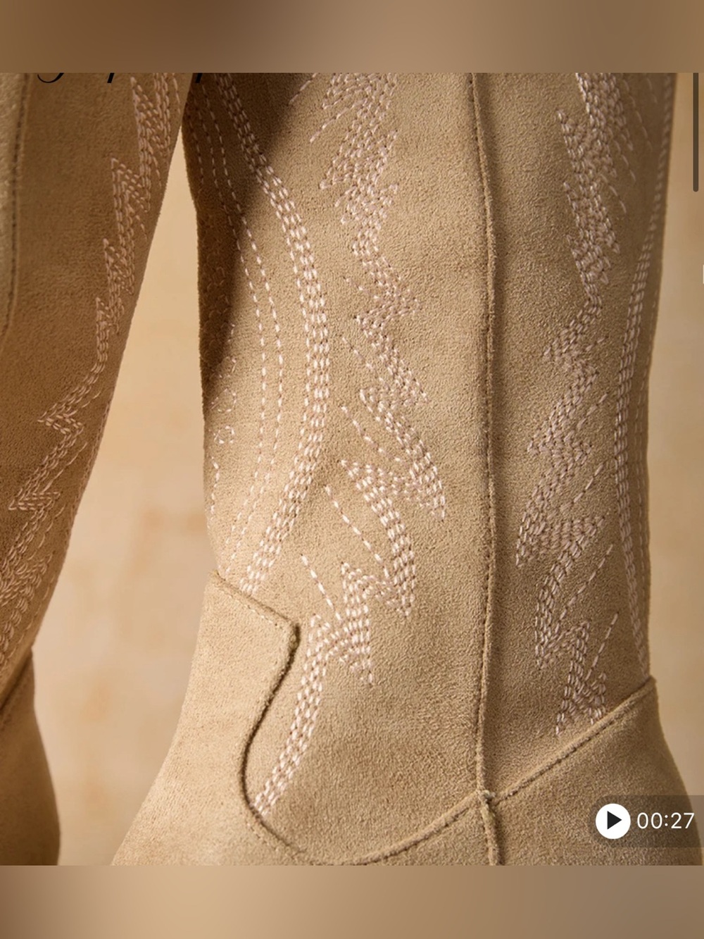 Cowgirl Boots Pointed Toe Block Heel Mid Calf Embroidered Faux Suede Size 6 36 - Picture 4 of 16